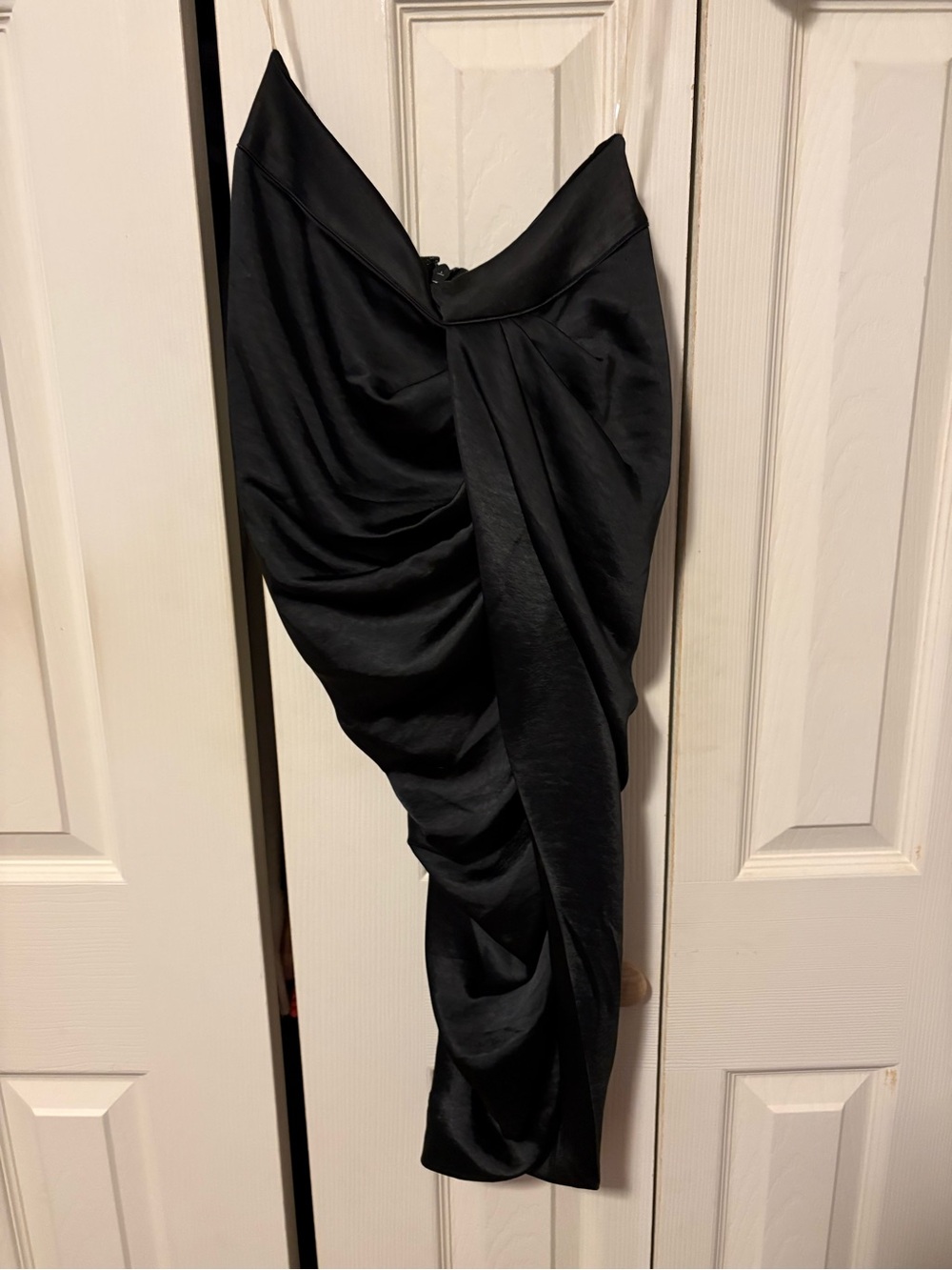 House of CB Black Asymmetrical Draped Satin Skirt